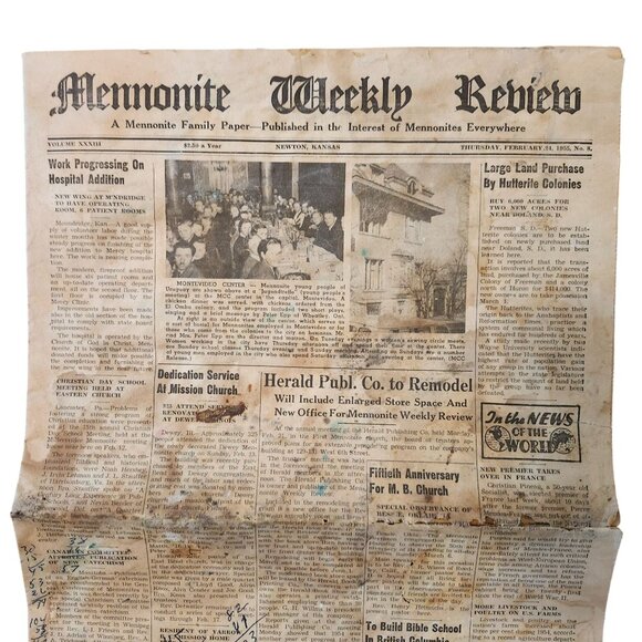 Vintage February 1955 Mennonite Weekly Review Newspaper Newton Kansas Religious - Picture 3 of 10